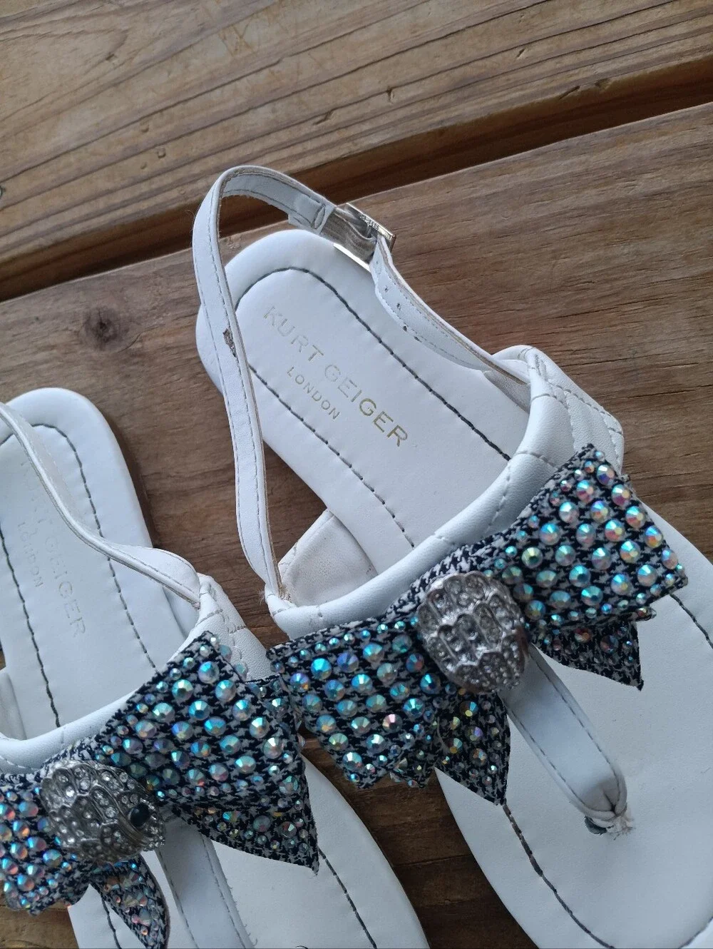 Kirk G White Jeweled Bow Thong Sandals